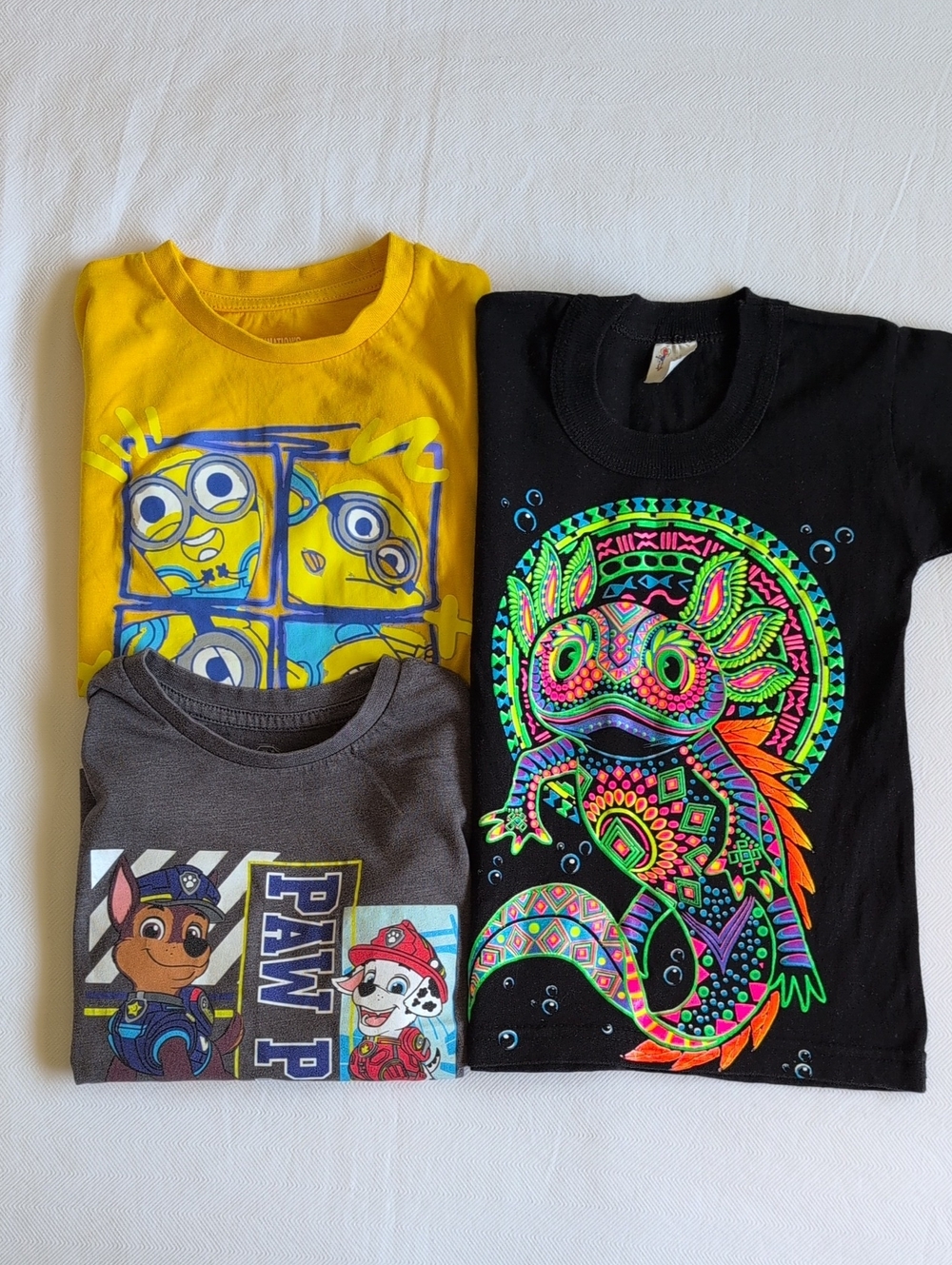 Paw Patrol Minions Axolotl Toddler Boys Graphic Tee Bundle 3pc Lot Size XS/4/5